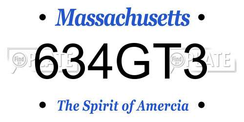 634GT3 Massachusetts License Plate