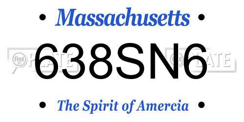 638SN6 Massachusetts License Plate