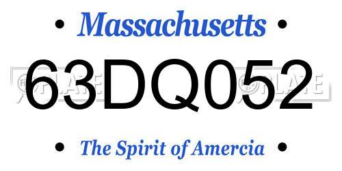 63DQ052 Massachusetts License Plate