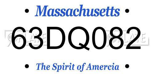 63DQ082 Massachusetts License Plate