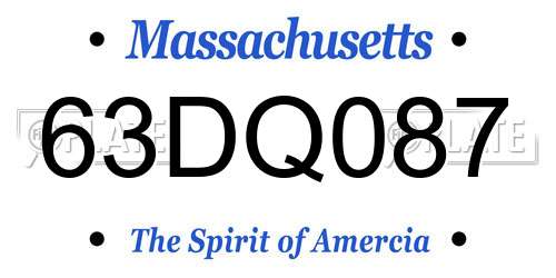 63DQ087 Massachusetts License Plate