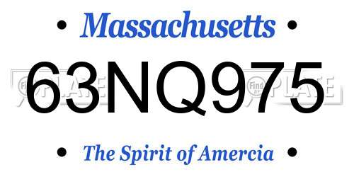 63NQ975 Massachusetts License Plate