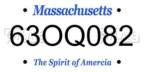 63OQ082 Massachusetts License Plate