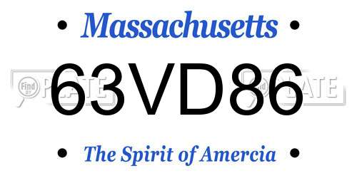 63VD86 Massachusetts License Plate