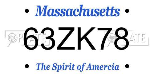 63ZK78 Massachusetts License Plate