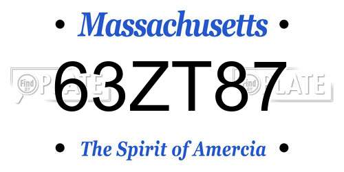 63ZT87 Massachusetts License Plate
