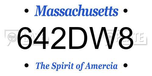 642DW8 Massachusetts License Plate