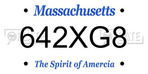 642XG8 Massachusetts License Plate