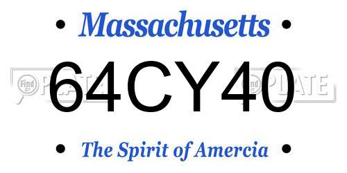 64CY40 Massachusetts License Plate