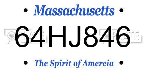 64HJ846 Massachusetts License Plate