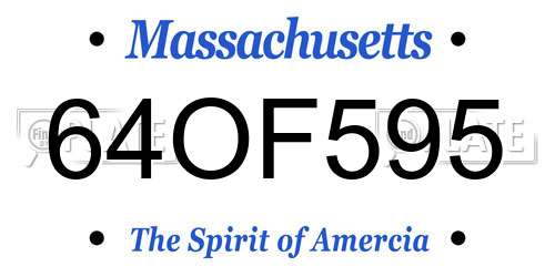 64OF595 Massachusetts License Plate