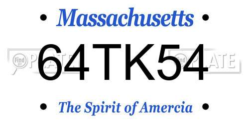 64TK54 Massachusetts License Plate