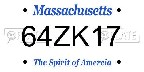 64ZK17 Massachusetts License Plate