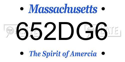 652DG6 Massachusetts License Plate