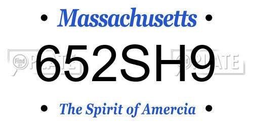 652SH9 Massachusetts License Plate