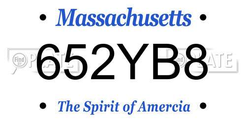 652YB8 Massachusetts License Plate