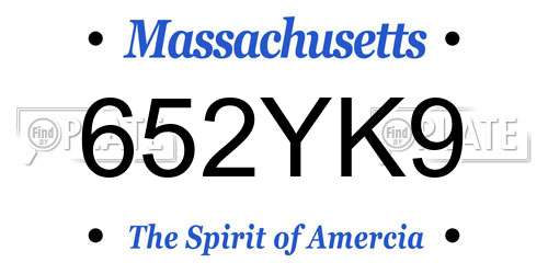 652YK9 Massachusetts License Plate