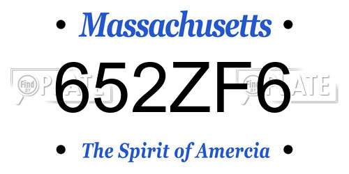 652ZF6 Massachusetts License Plate