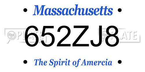 652ZJ8 Massachusetts License Plate