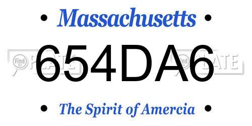 654DA6 Massachusetts License Plate