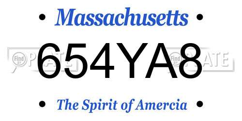 654YA8 Massachusetts License Plate
