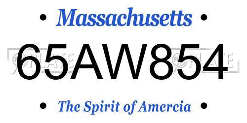 65AW854 Massachusetts License Plate