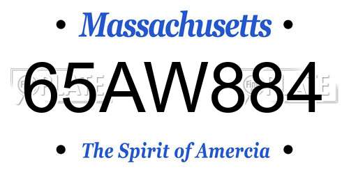 65AW884 Massachusetts License Plate