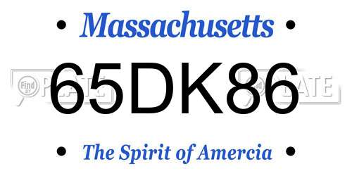 65DK86 Massachusetts License Plate