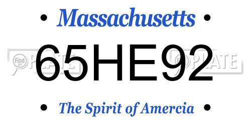65HE92 Massachusetts License Plate