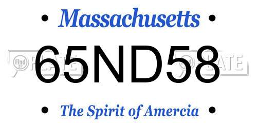 65ND58 Massachusetts License Plate