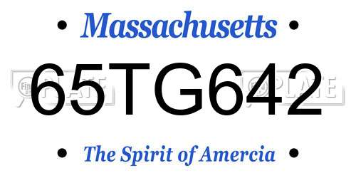65TG642 Massachusetts License Plate