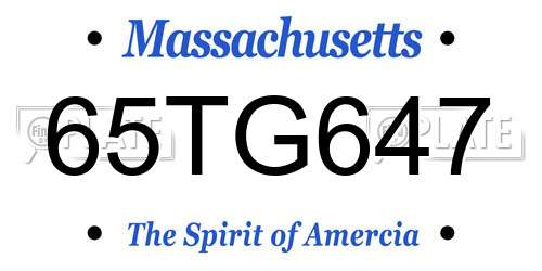 65TG647 Massachusetts License Plate