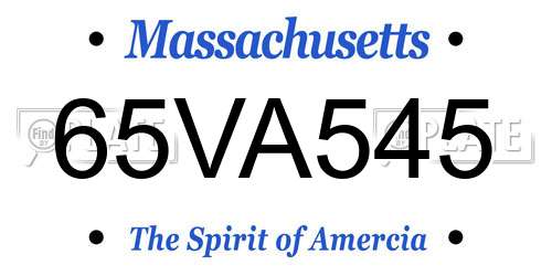 65VA545 Massachusetts License Plate