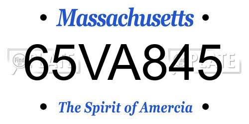 65VA845 Massachusetts License Plate