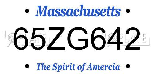 65ZG642 Massachusetts License Plate