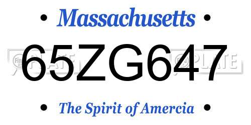 65ZG647 Massachusetts License Plate
