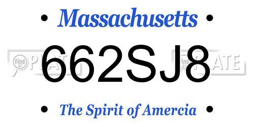 662SJ8 Massachusetts License Plate