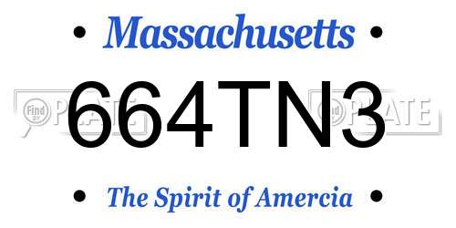 664TN3 Massachusetts License Plate