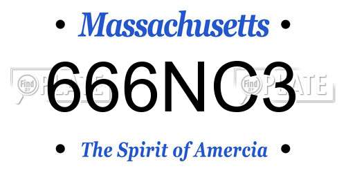 666NC3 Massachusetts License Plate
