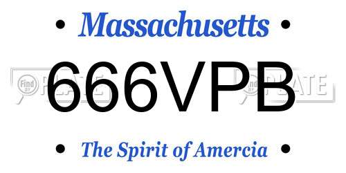 666VPB Massachusetts License Plate