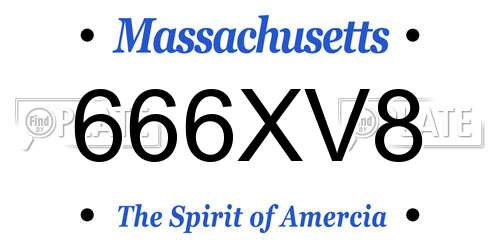 666XV8 Massachusetts License Plate