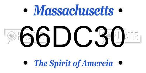 66DC30 Massachusetts License Plate