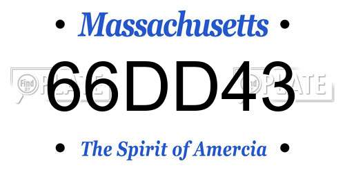 66DD43 Massachusetts License Plate