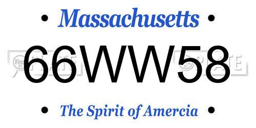 66WW58 Massachusetts License Plate