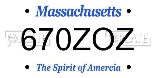 670ZOZ Massachusetts License Plate