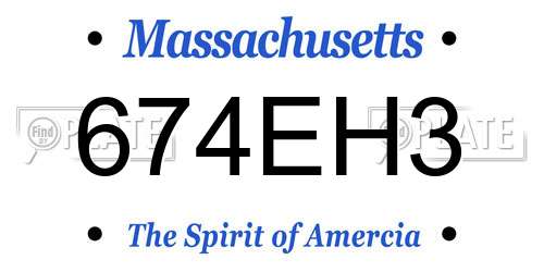 674EH3 Massachusetts License Plate