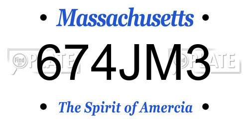 674JM3 Massachusetts License Plate
