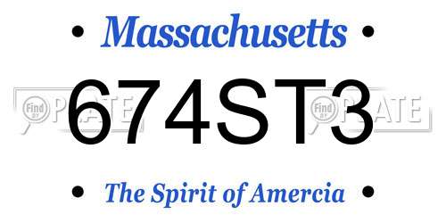 674ST3 Massachusetts License Plate