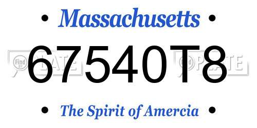 67540T8 Massachusetts License Plate