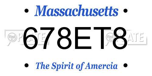 678ET8 Massachusetts License Plate